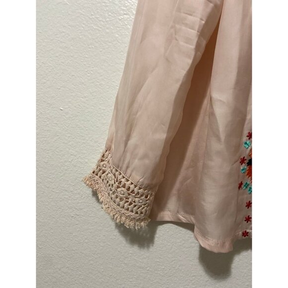 Sundance Women's‎ Floral Embroidered Boho Pale Pink Long Sleeve Blouse Medium - Picture 5 of 7